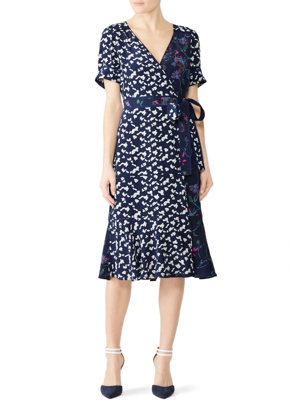 Tanya Taylor “Luisa” Navy Floral Wrap Midi Dress - Sz 12 - Picture 3 of 11